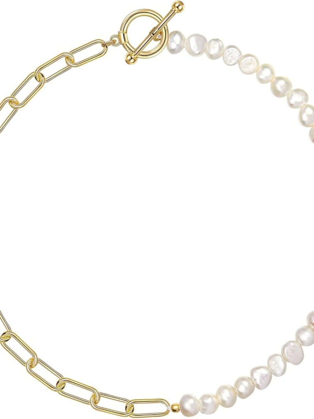 Pearl Necklace for Women Paperclip Chain Chunky Gold Necklace, Freshwater Cultur